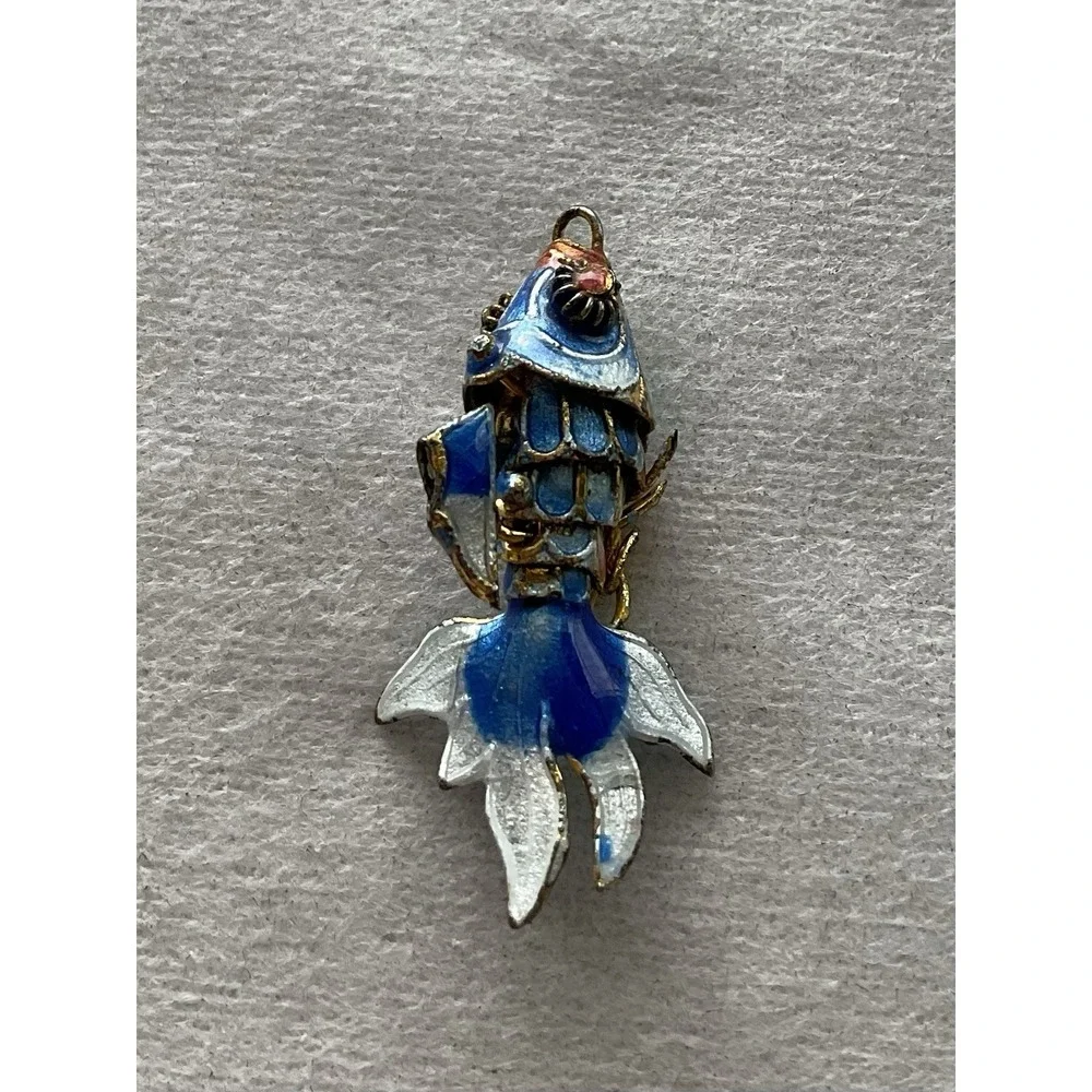 vintage blue cloisonné enamel articulated koi fish Charm Or Pendant
